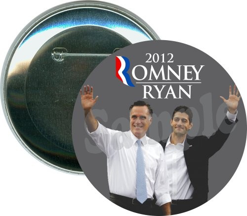 Romney Ryan 2012, Grey, Waving, Political Button 1