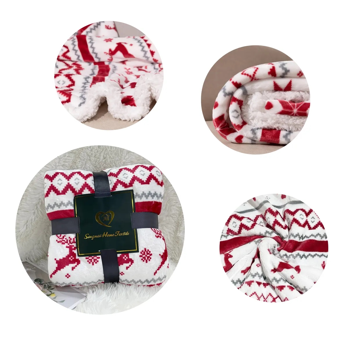 Double-Layer Sherpa Fleece Holiday Throw Blanket 4