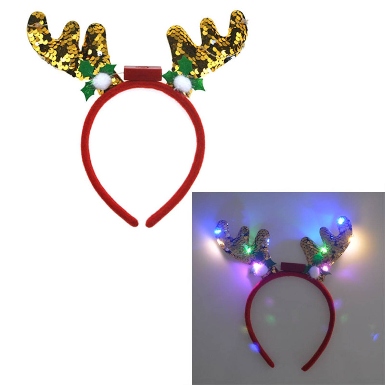 Plastic sequin antler headband 6 lights beadband 3