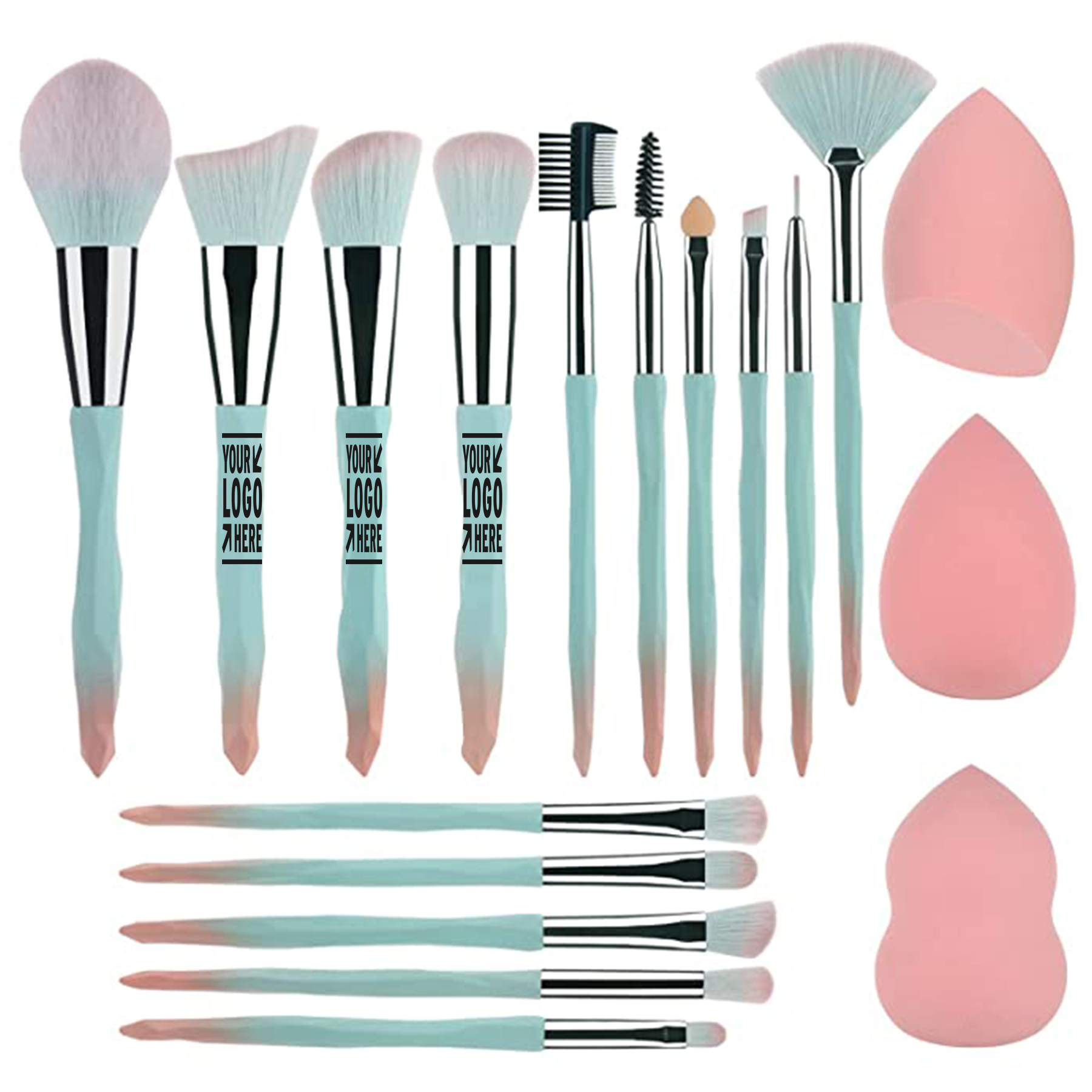 Powder Blue Gradient Makeup Brush and Makeup Sponge Makeup Tool Set