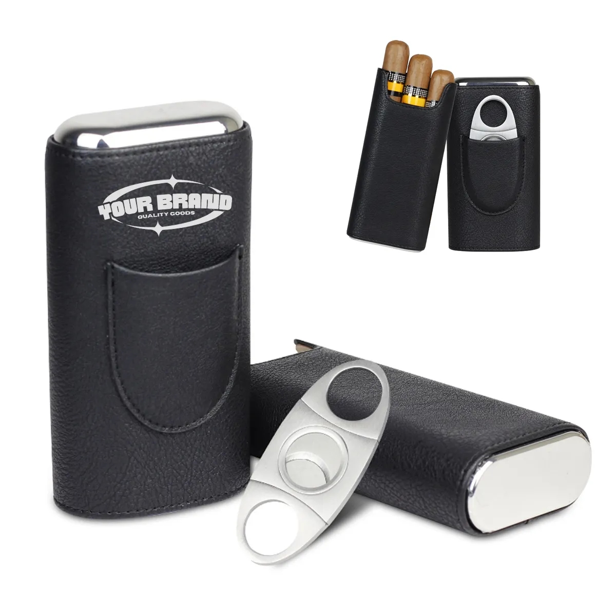Leather Cigar Travel Box Set Gift W/ Cutter For Men 2