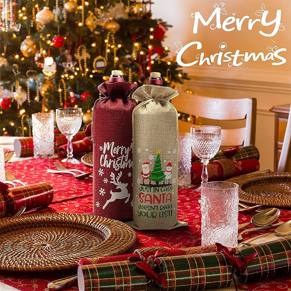 Burlap Wine Bottle Bags with Drawstring Party Favor 1