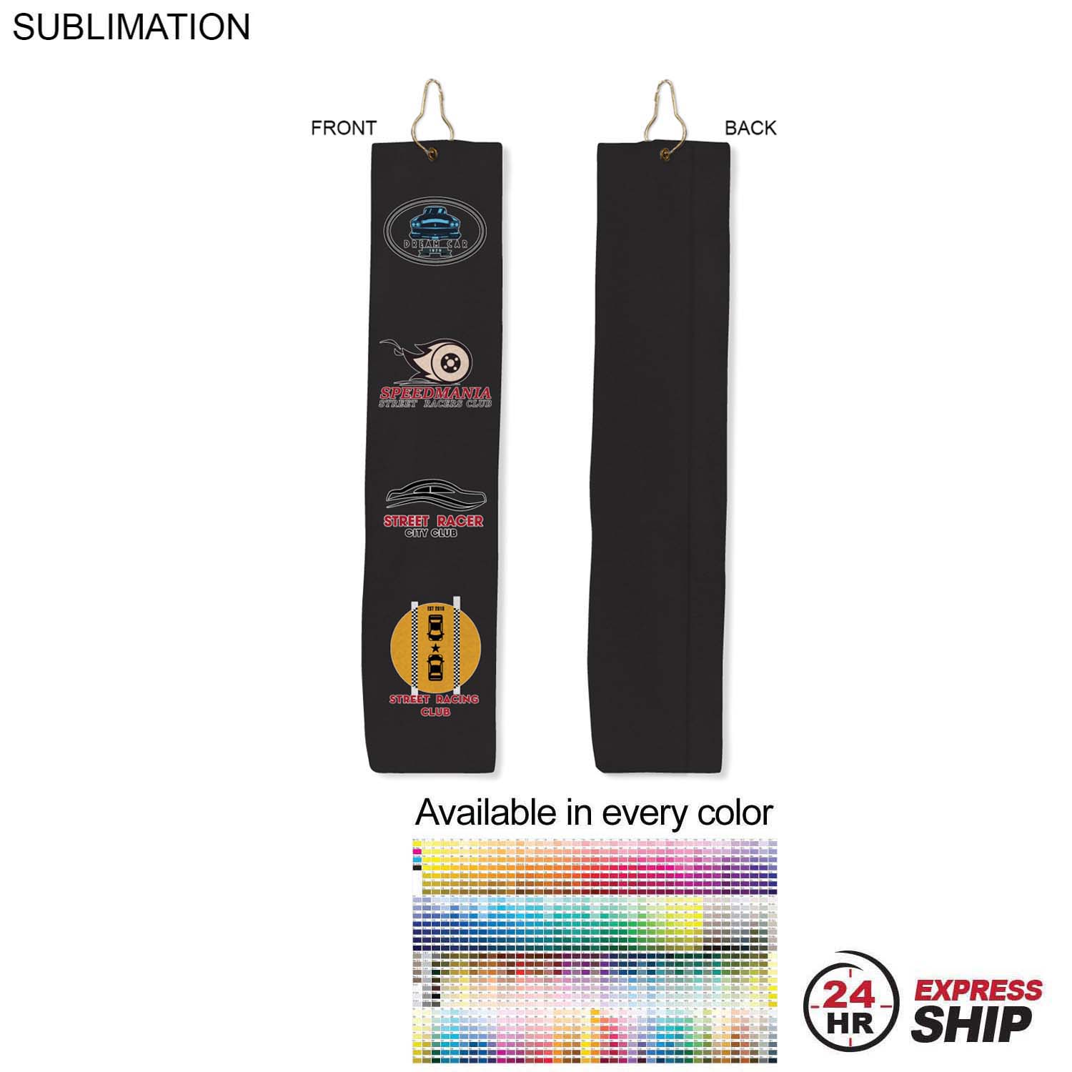 24Hr Express - Colored Microfiber Dri-lite Terry Golf Towel, Trifold, Finish size 6x25, Sublimated 1