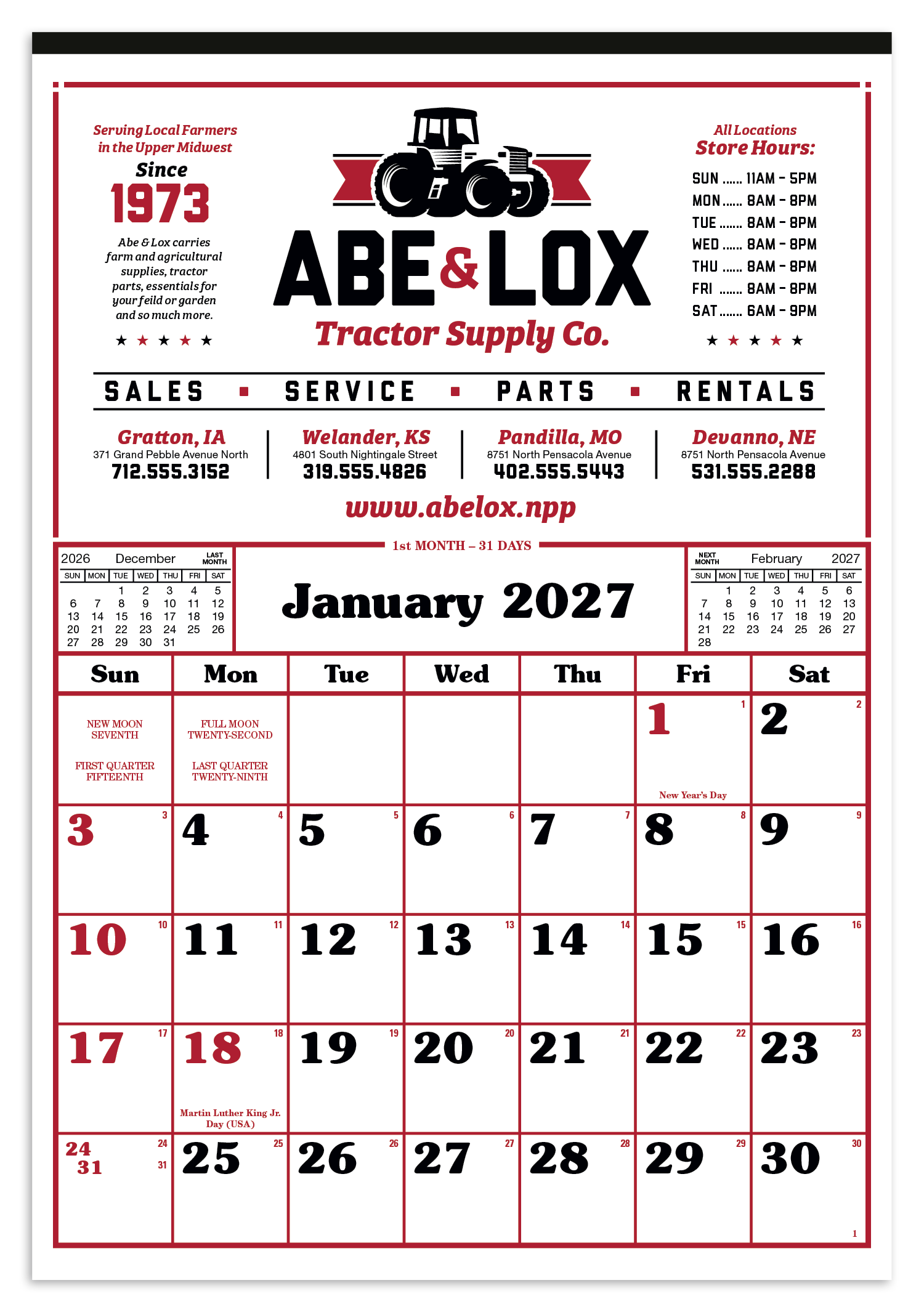 Skinner & Kennedy® Commercial 12-Sheet Calendar 3