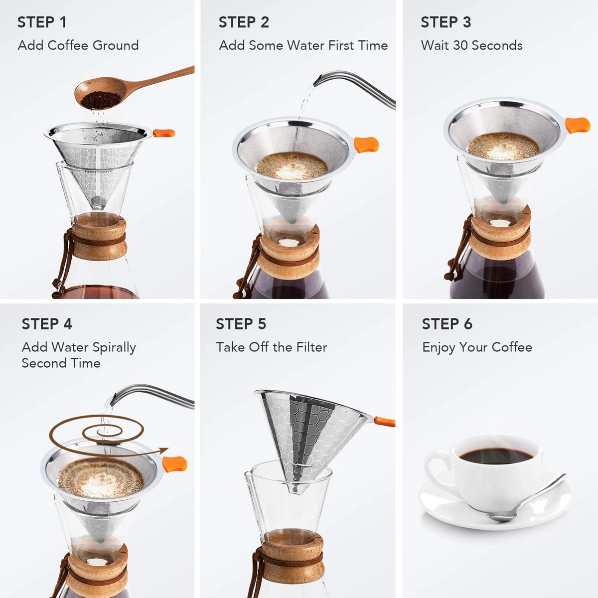 Stainless Steel Pour Over Coffee Filter with Removable Cup 2