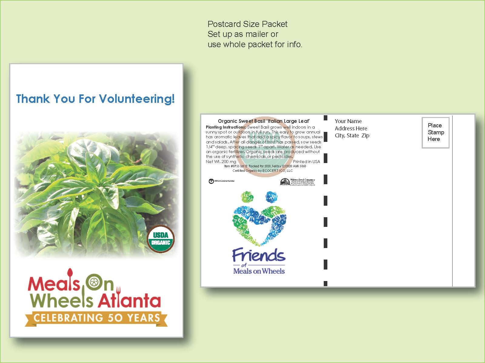 Organic Basil 'Large Leaf' Seed Packet - Postcard Mailer Size 4" x 6.5" 1