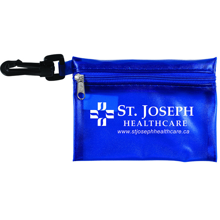 "TROUTDALE" 13 Piece First Aid Kit inTranslucent Zipper Kit with Plastic Carabiner Attachment 24