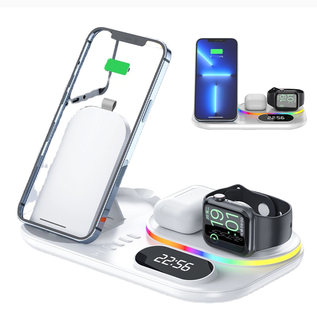 4 in 1 Foldable Wireless Charger Station with digital clock 4