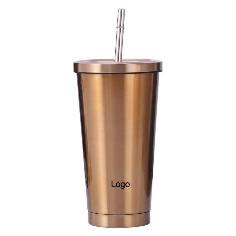 Stainless Steel Water Bottle Iced Coffee Travel Mug Cup With Straw 2