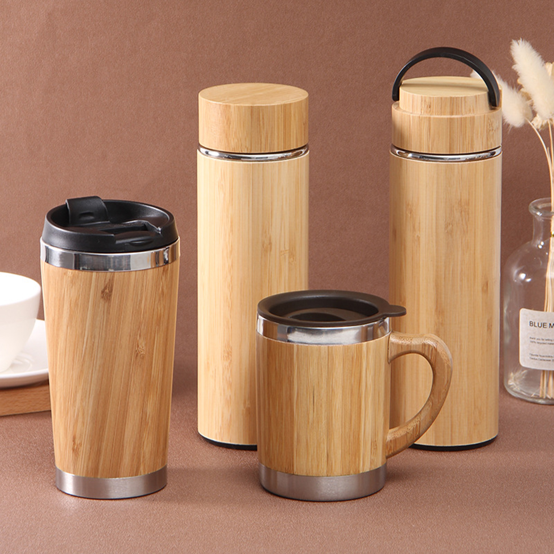Stainless Steel Thermos with Wooden Cup 1