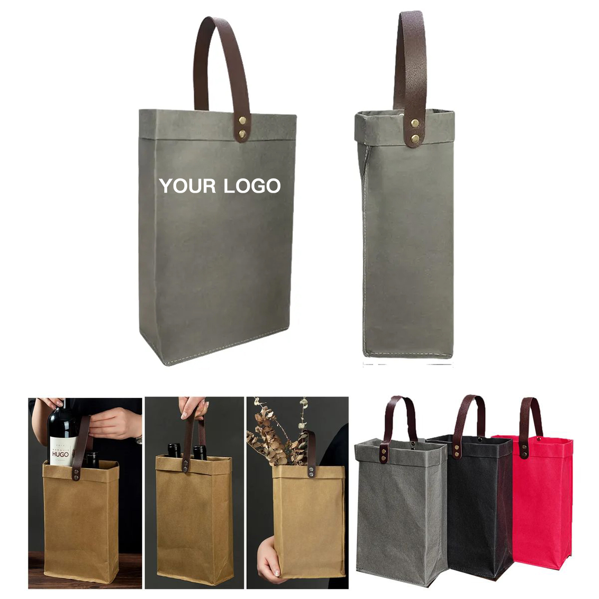 Nordic Style Kraft Paper Wine Bag with Handles 3