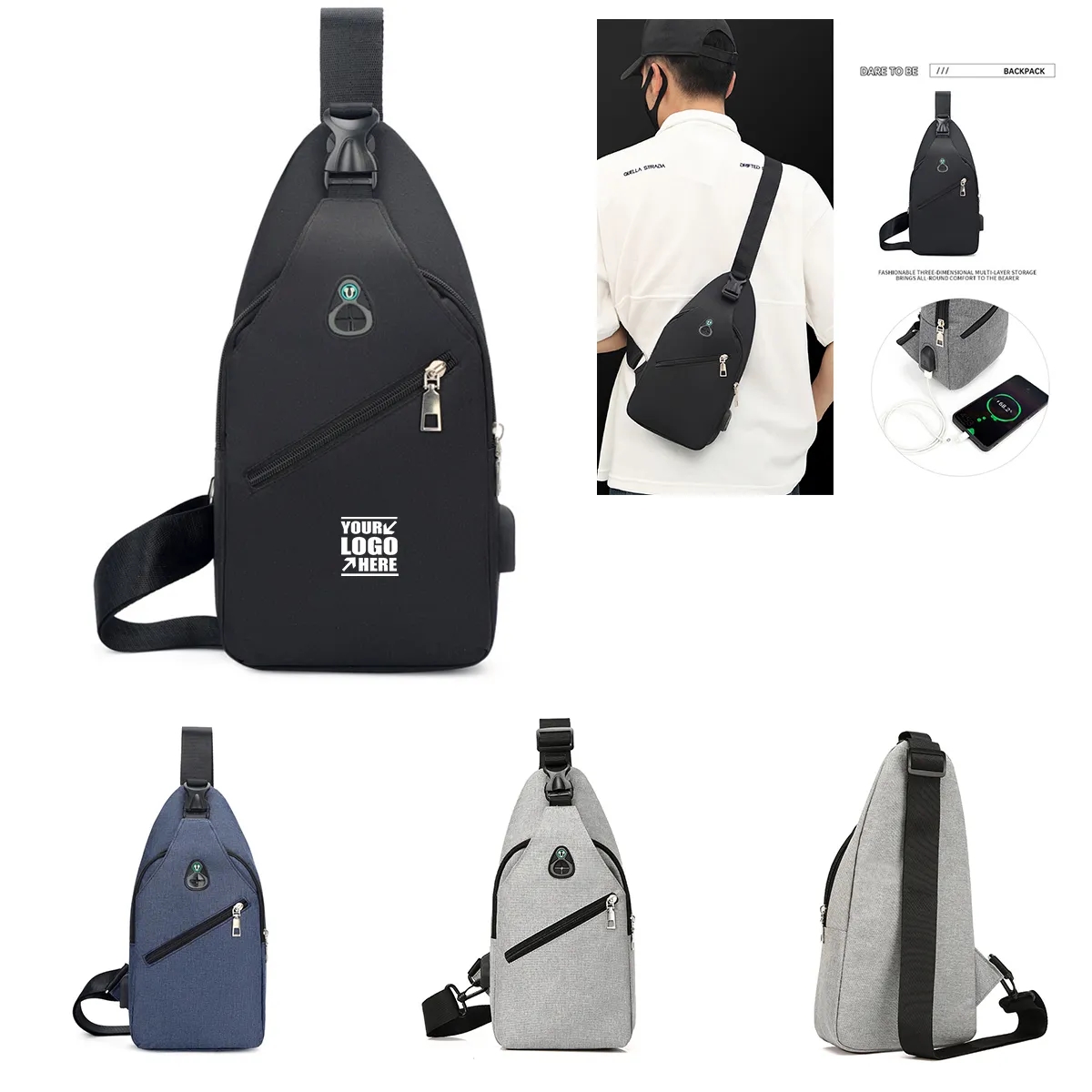 Crossbody Shoulder Sling Backpack with USB Charging 2