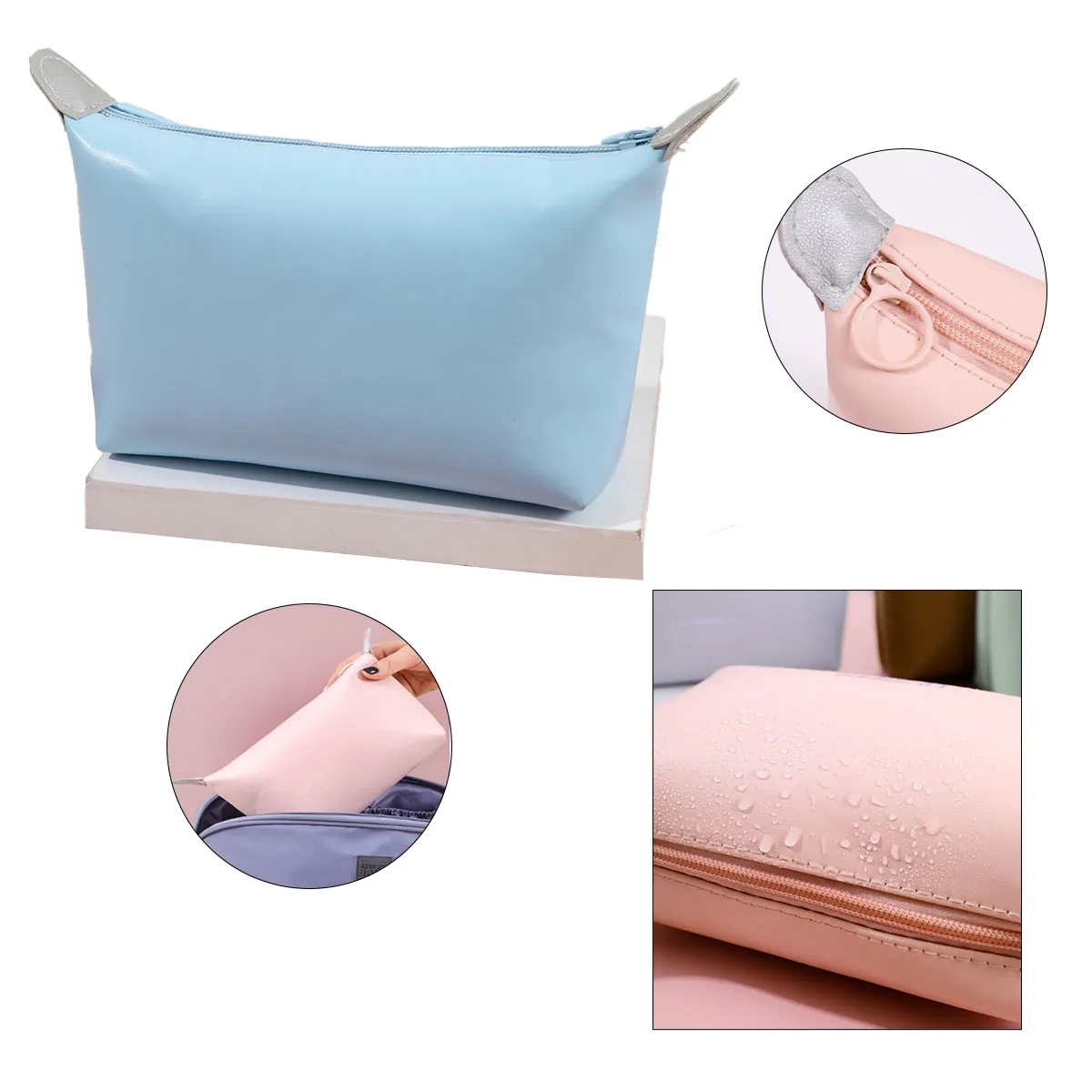 Waterproof Zipper Leatherette Pencil Case Cosmetic Pouch 3
