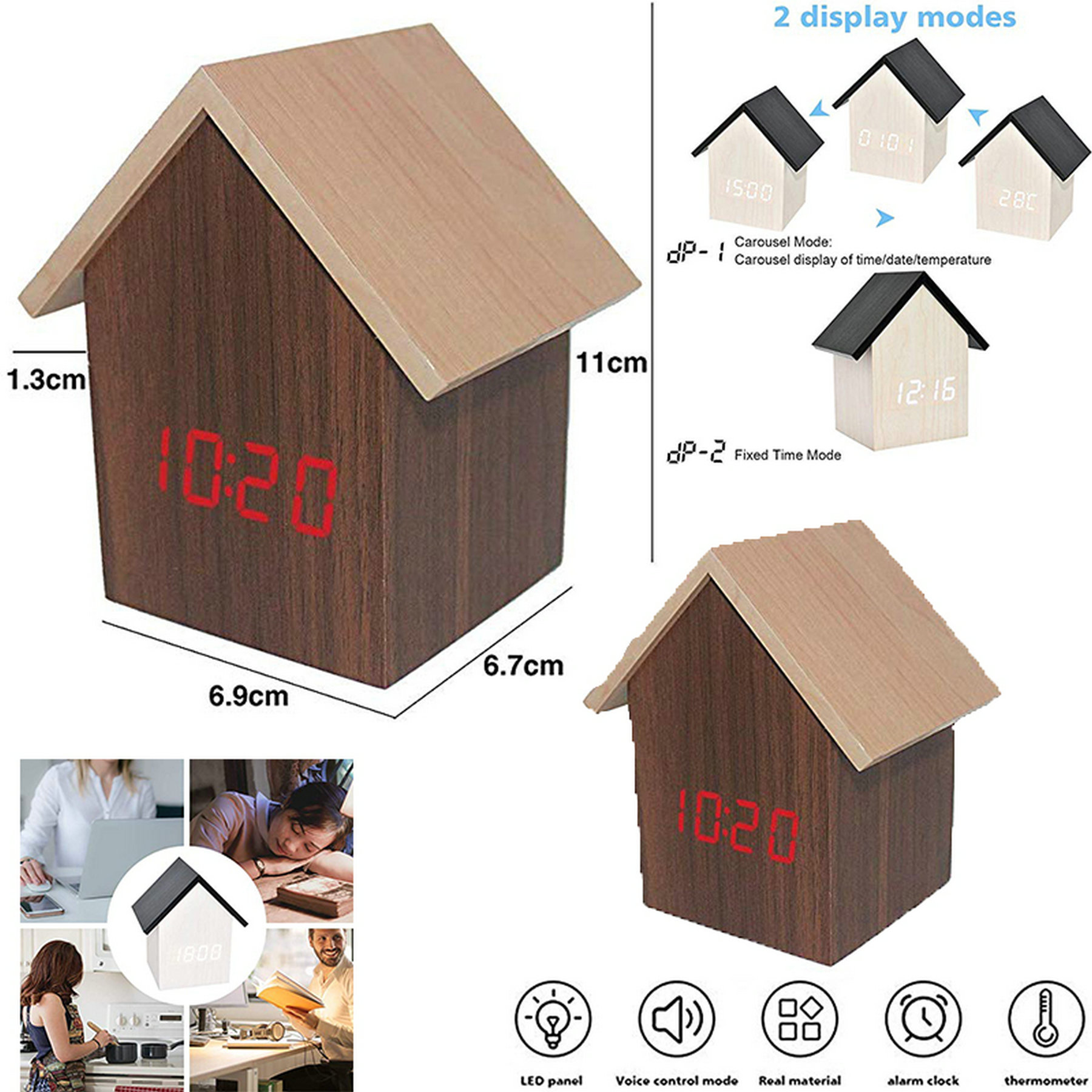 Wooden House Shape Digital Alarm Clock 1