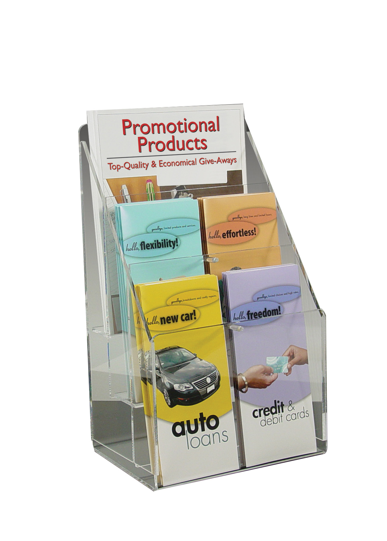 3 tierred Countertop Brochure Holder w/Adj Pockets holds up to 6 4"w brochures