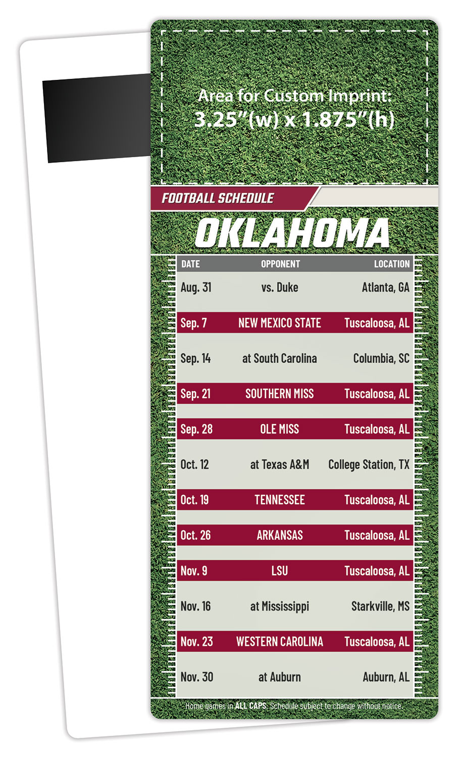 Football Schedule Laminated Card/Postcard with Magnet Strip 3.5x8.5 - 14 pt. 1