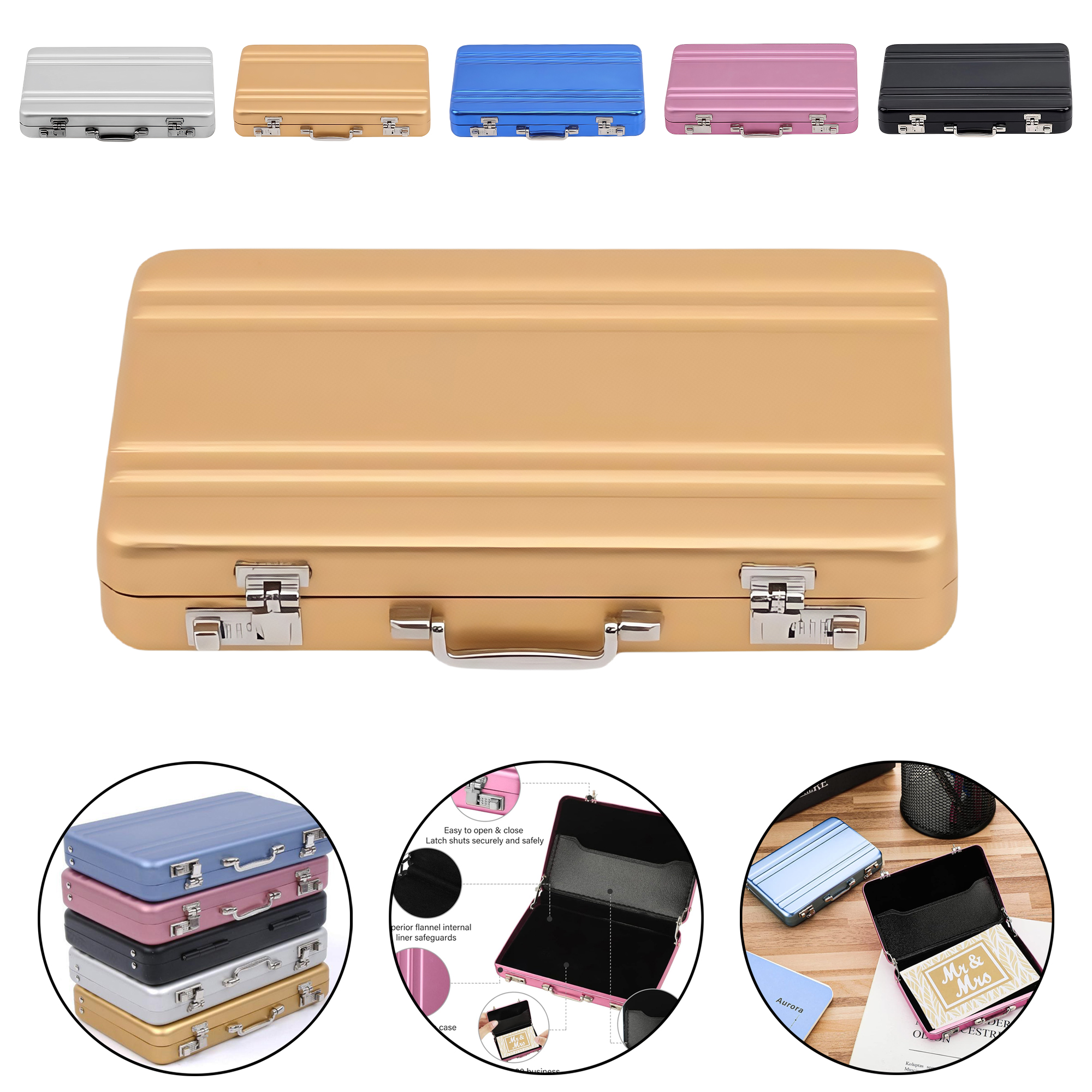 Mini Aluminum Password Lock Briefcase Style Business Card Holder - Compact 7