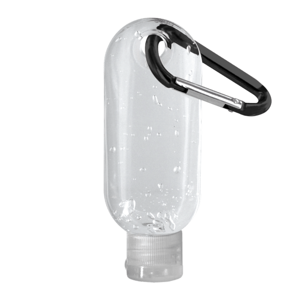 1.9 oz. Clear Sanitizer in Clear Bottle with Carabiner 26