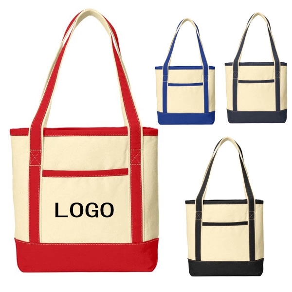 Heavy Duty Canvas Boat Tote Bag with Front Pocket, custom tote bag with logo imprint 2