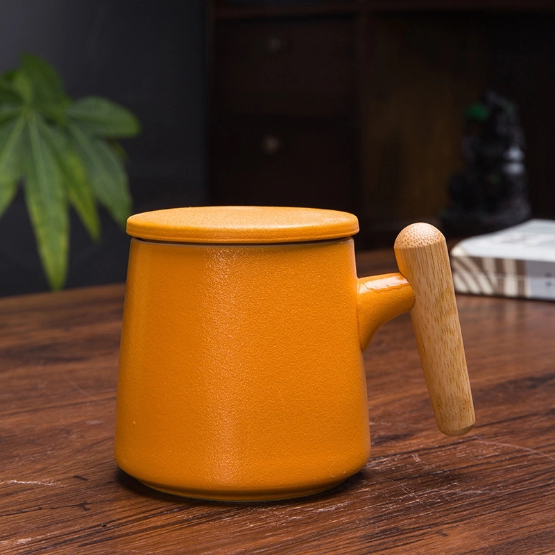 Custom 13.5oz bamboo handle ceramic mug with strainer 4