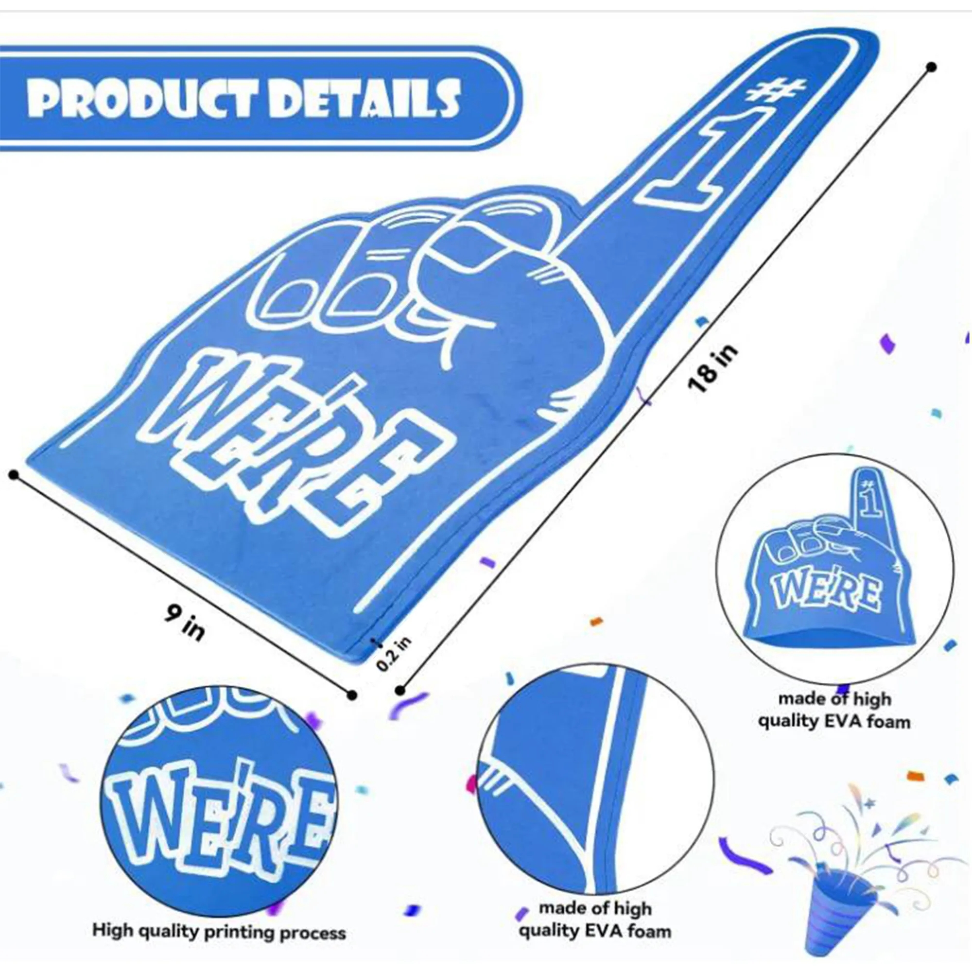 EVA Foam Cheerleading Hands 18.1" L x 9.1" W 7