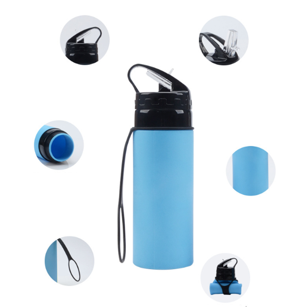 15Oz. Foldable Water Bottle with Flip Lid and Carry Strap 2