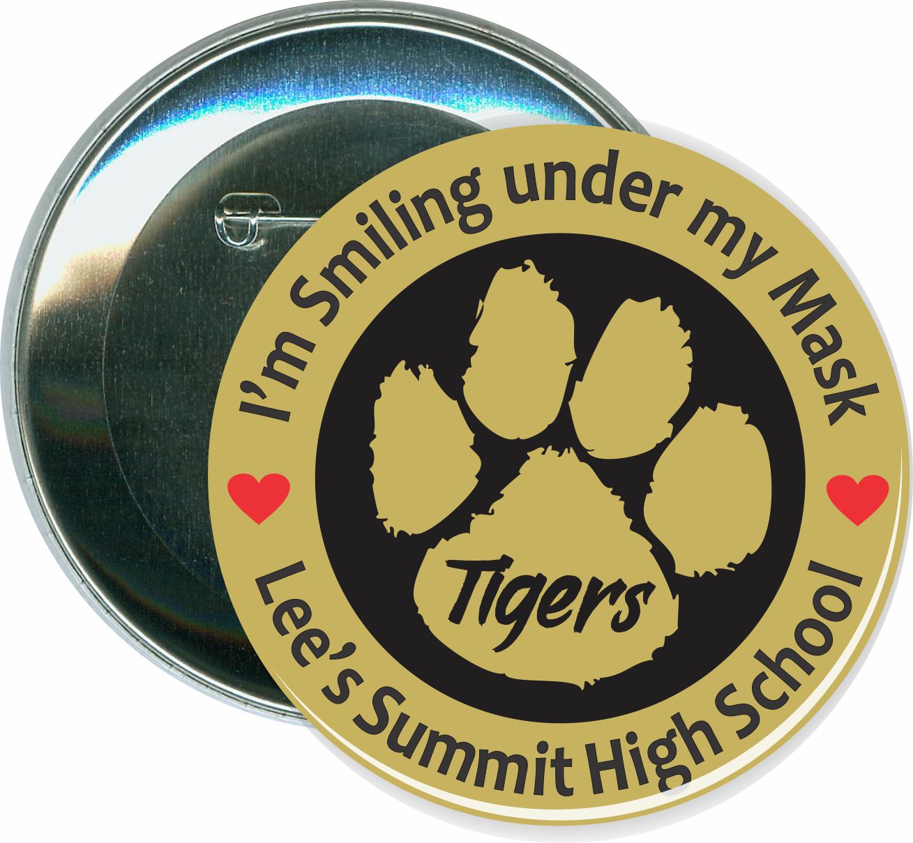 Smiling Under Mask, School, COVID-19, Coronavirus Button