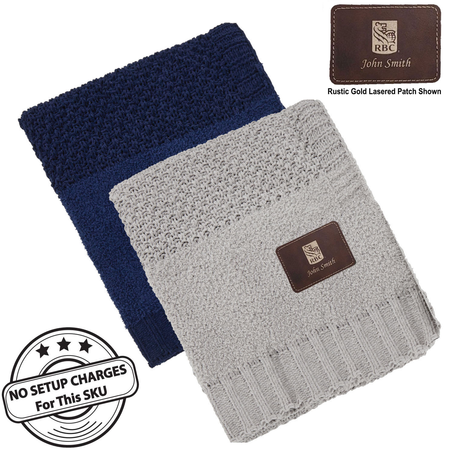 Crochet Knit Blanket, 50x60, with Lasered logo patch, NO SETUP CHARGE 5