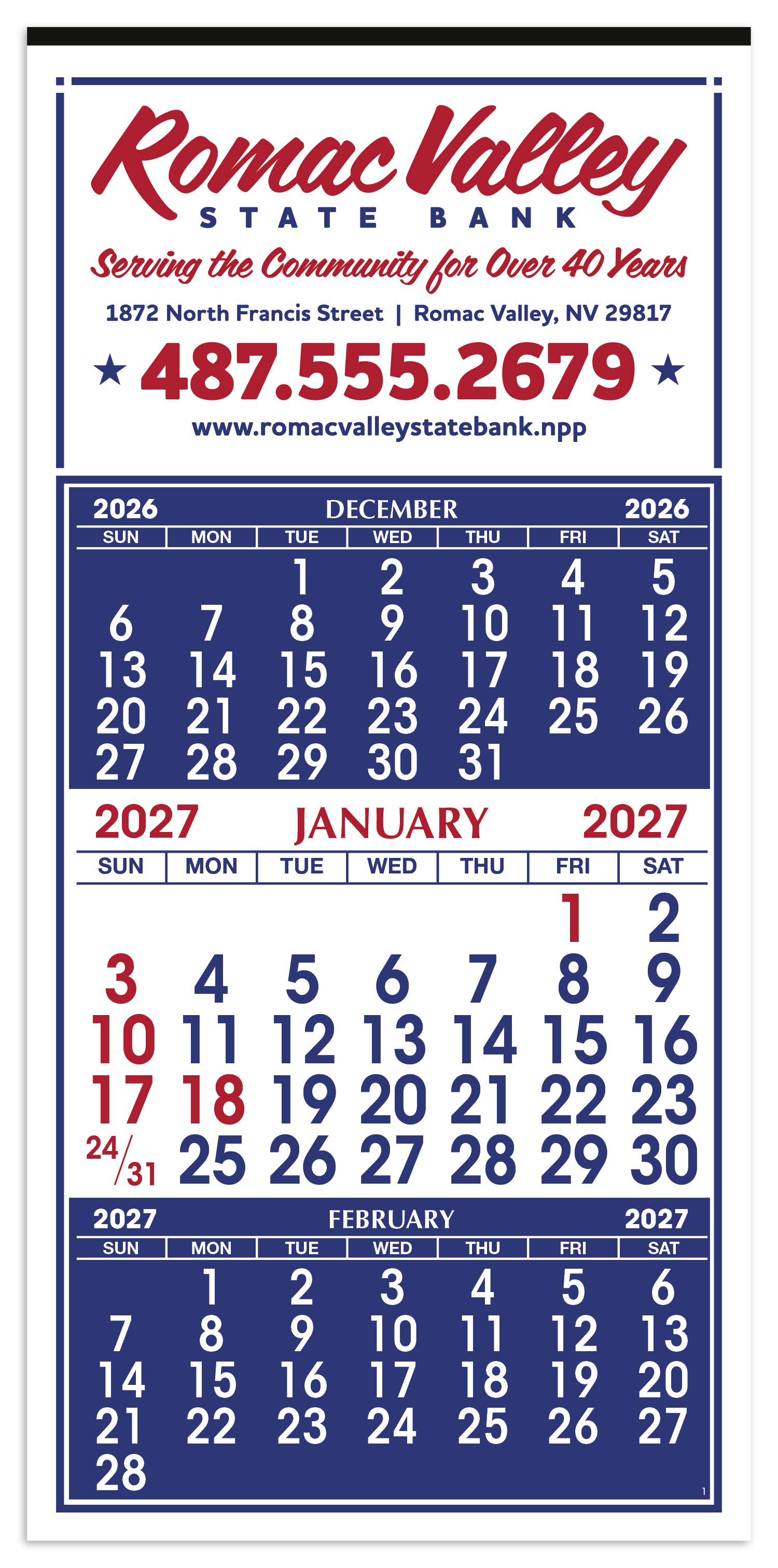 Skinner & Kennedy® 3-Month Display 12-Sheet Calendar 15