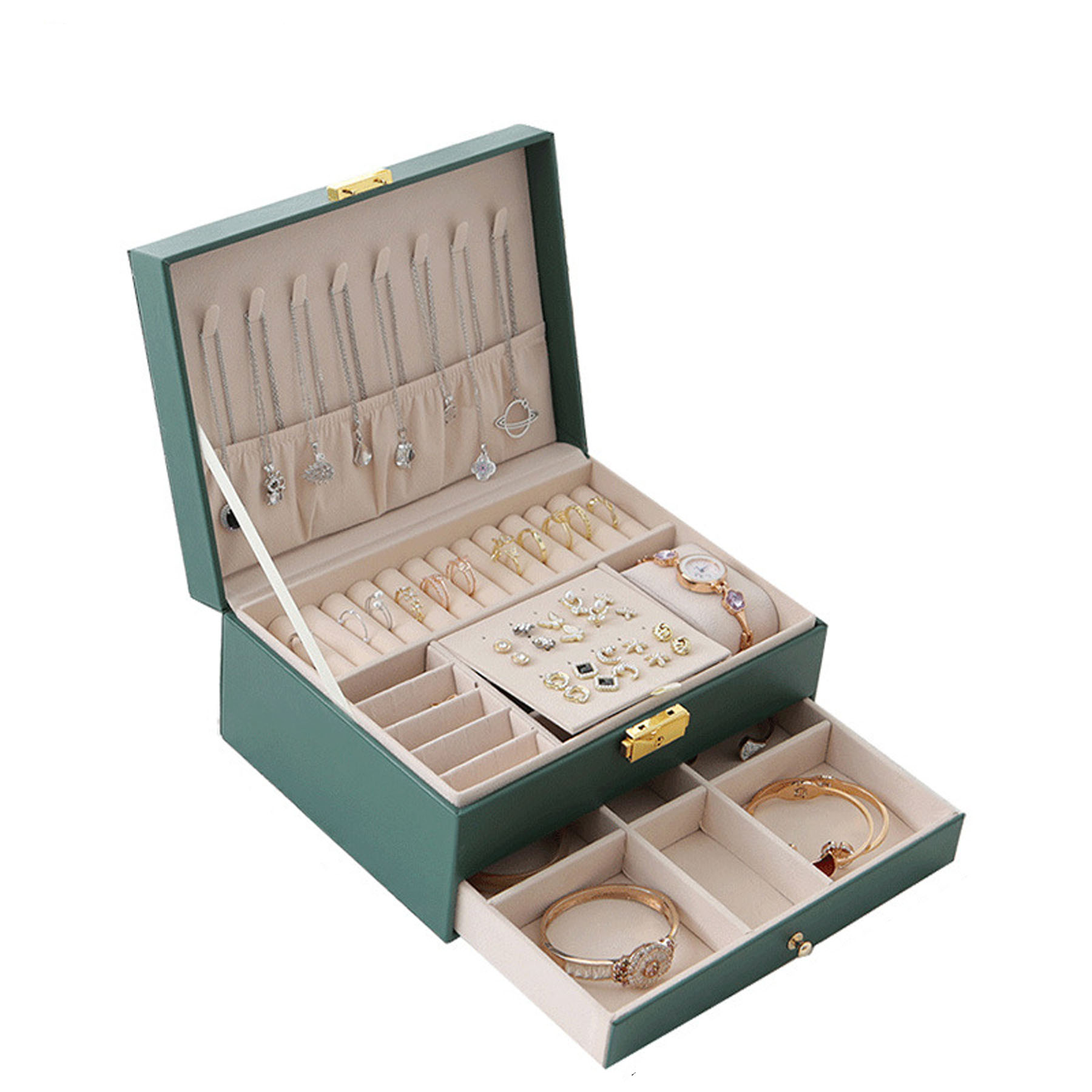 Double-Layer Drawer-Style Leather Jewelry Box 5