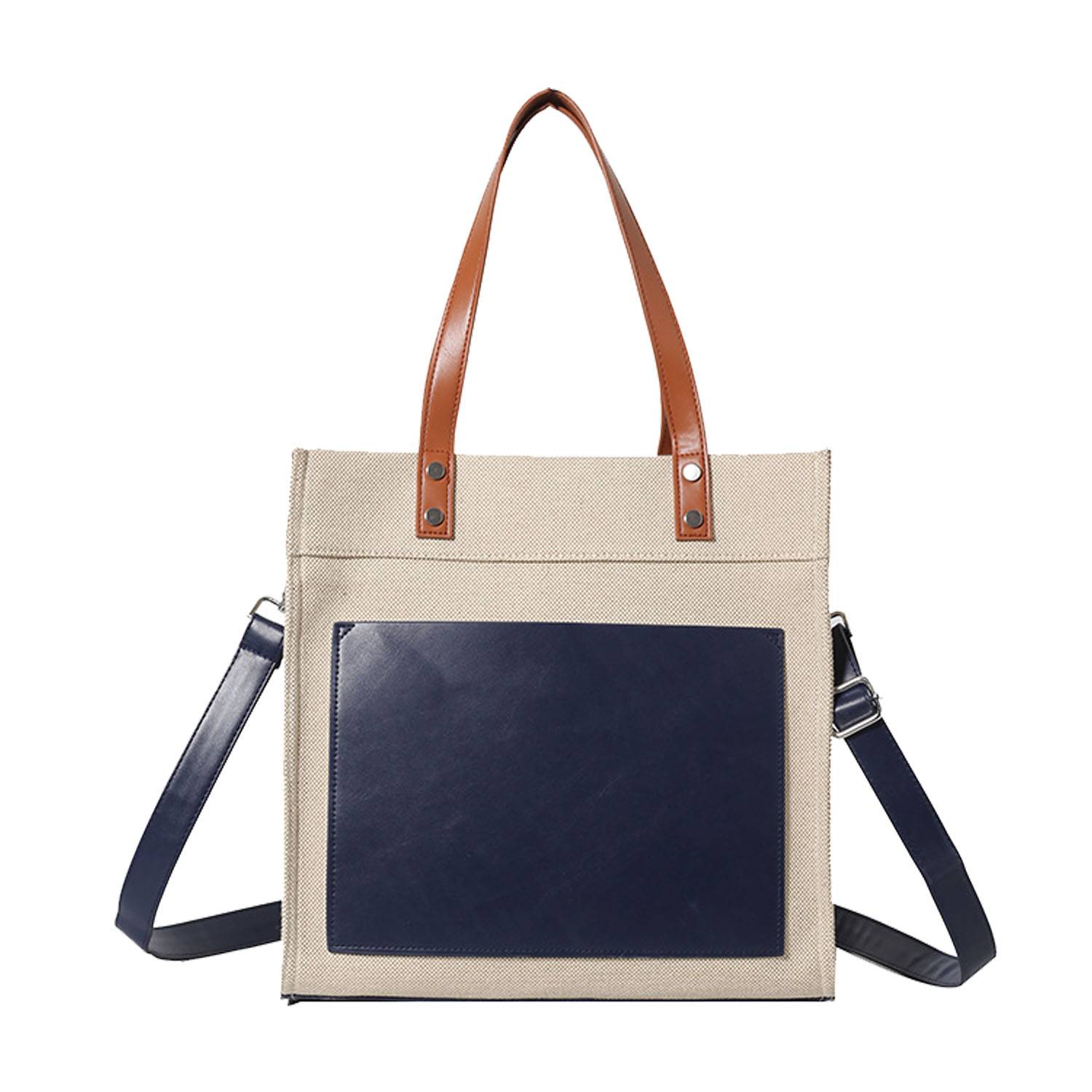 Canvas Tote Bag PU Leather Handles Adjustable strap, custom tote bag with logo imprint 3