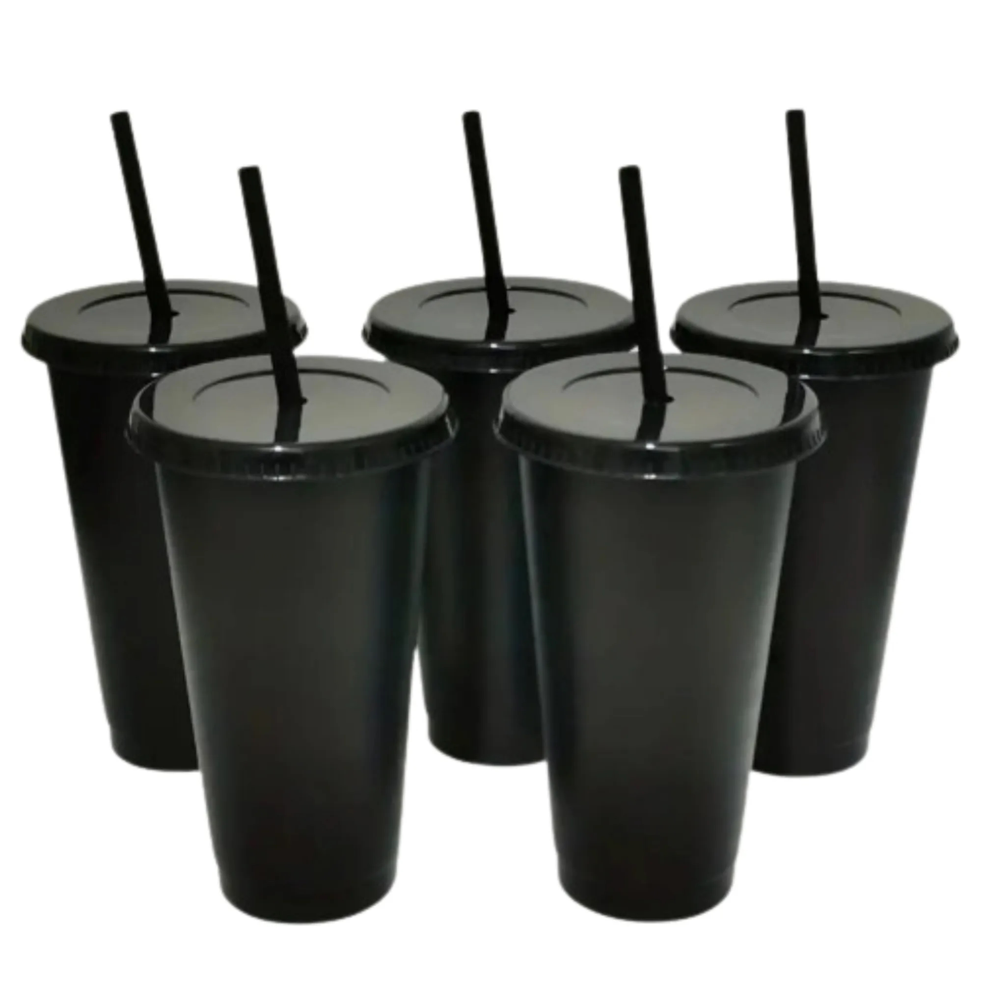 24oz Reusable Plain Plastic Cups With Lids And Straws 4