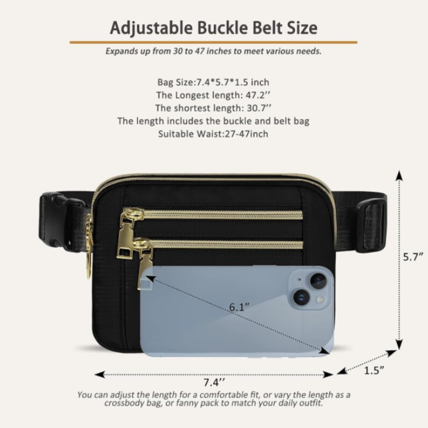 High-Capacity Polyester 4 Pockets Crossbody Fanny Pack 12
