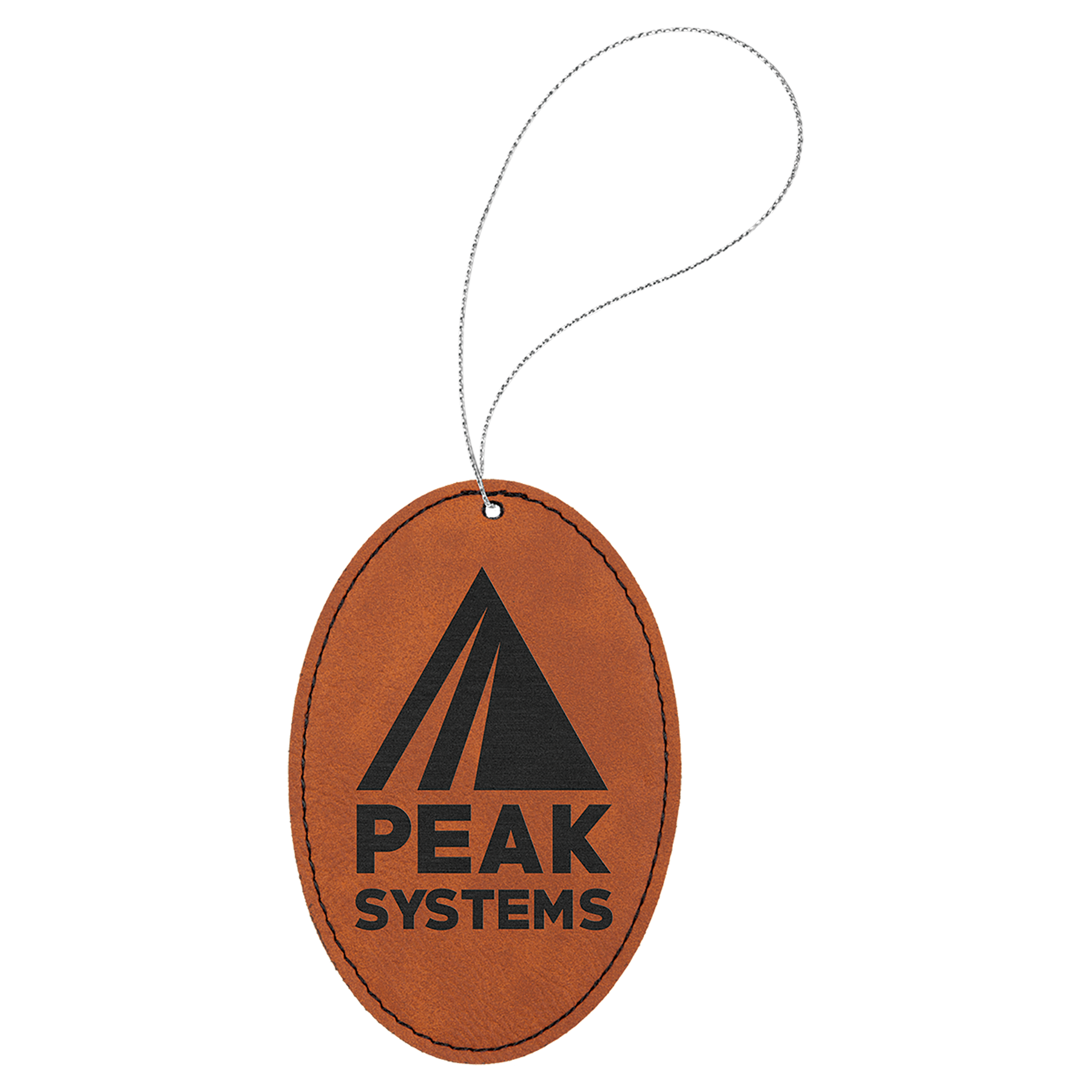 Light Brown Laserable Leatherette Oval Ornament w/Silver String 4