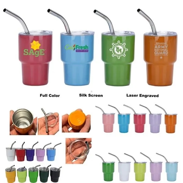 2 oz Mini Tumbler Stainless Wine cup With Straw 12