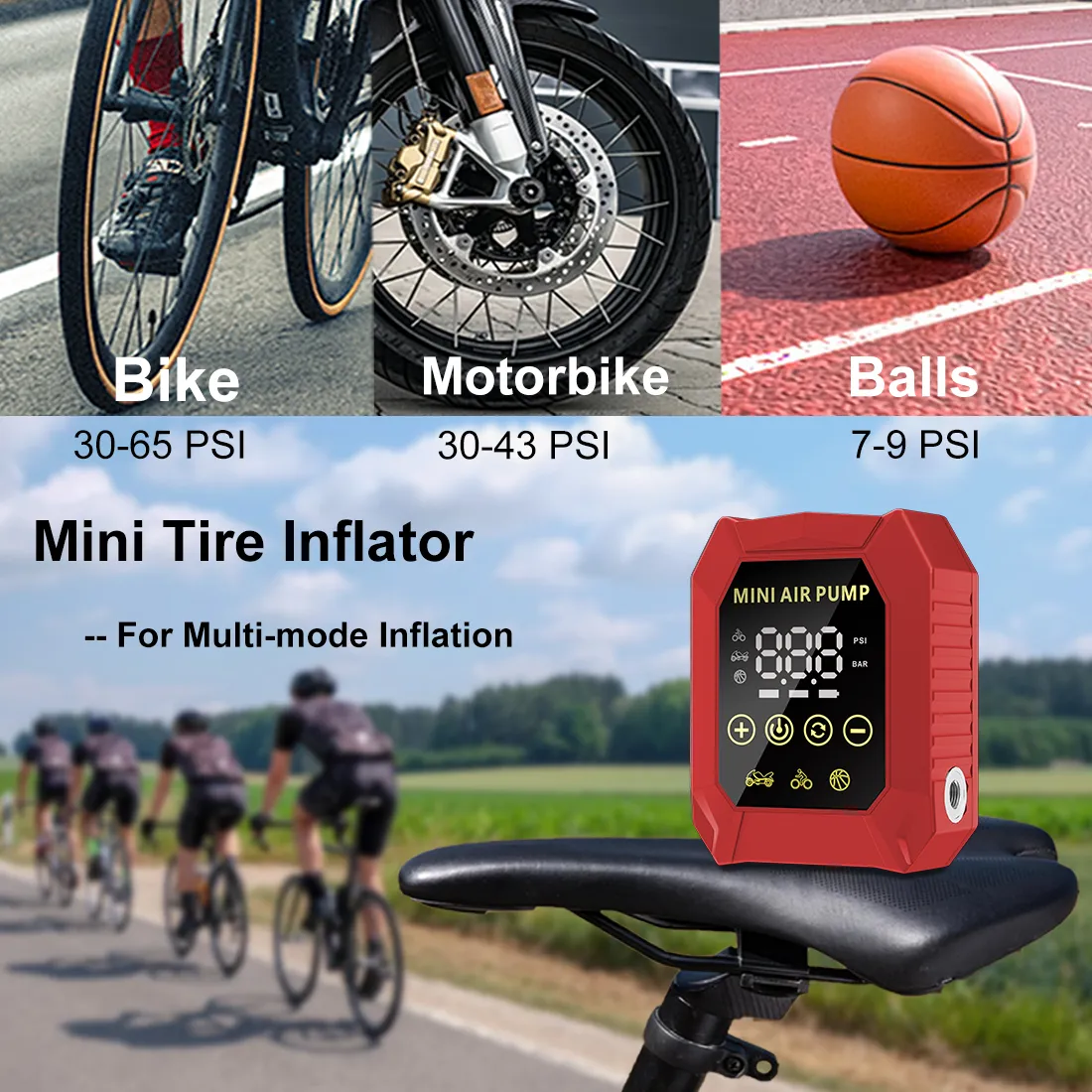 150PSI Electric Bike Pump Mini Air Compressor 4
