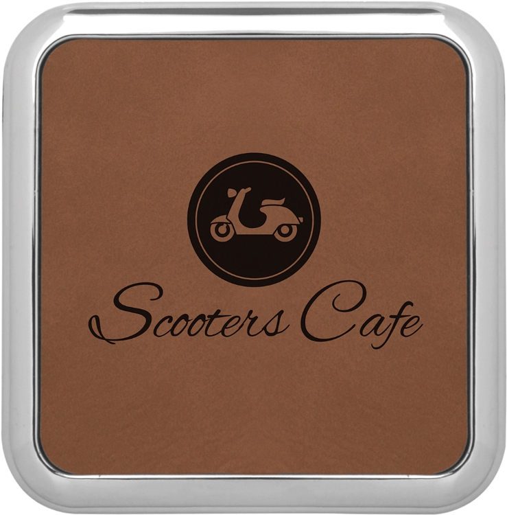 Dark Brown Leatherette Individual Square Coaster 2