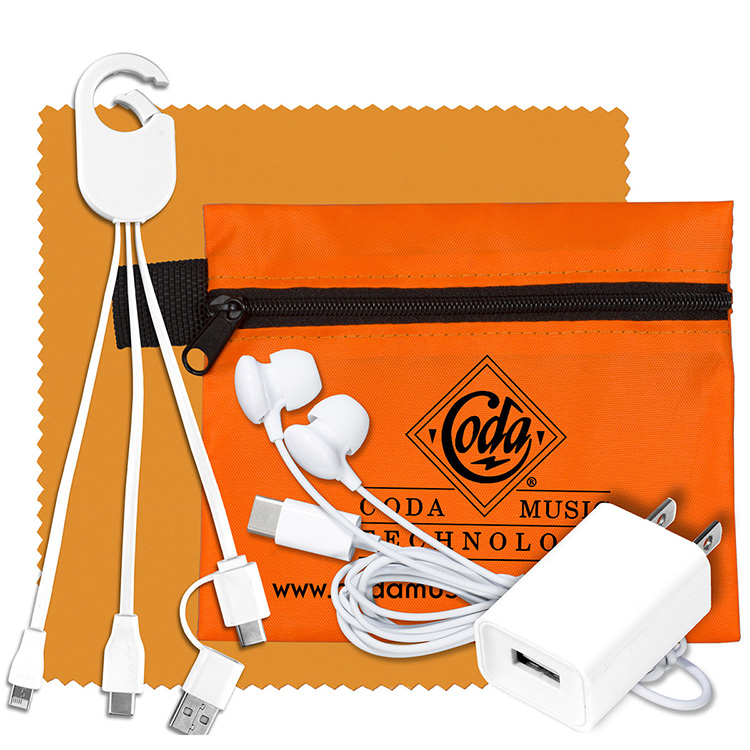 Mobile Tech Charging Kit with Earbuds, Charging Cable and Charger In Zipper Pouch 10