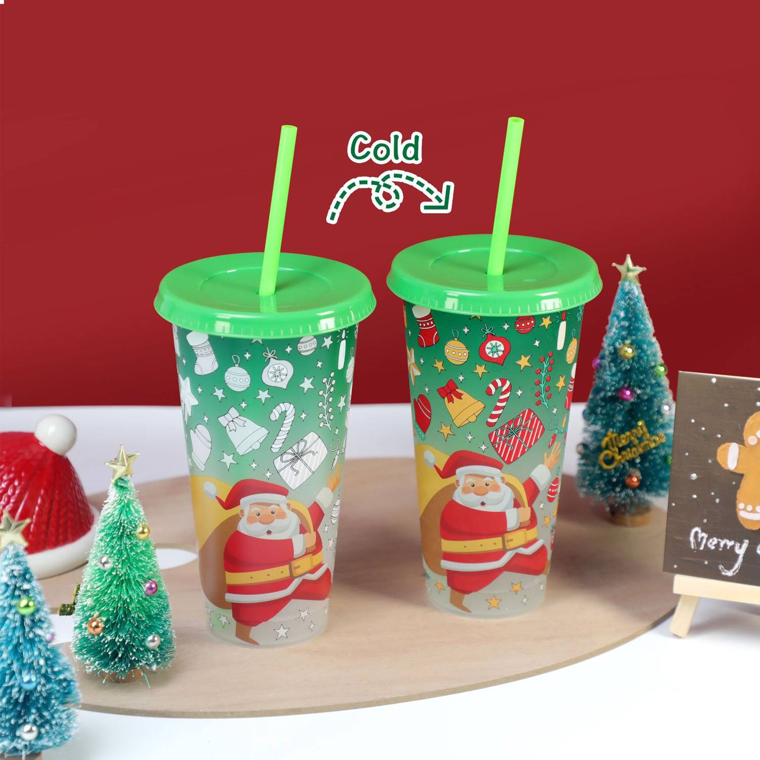 24oz Santa Series Color-Changing Plastic Cup for Cold Drinks 6