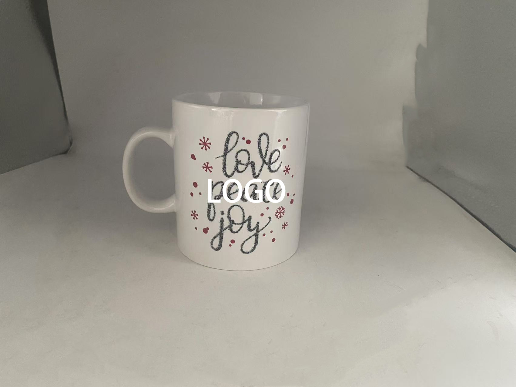 "Love, Peace, Joy" Ceramic Mug 1
