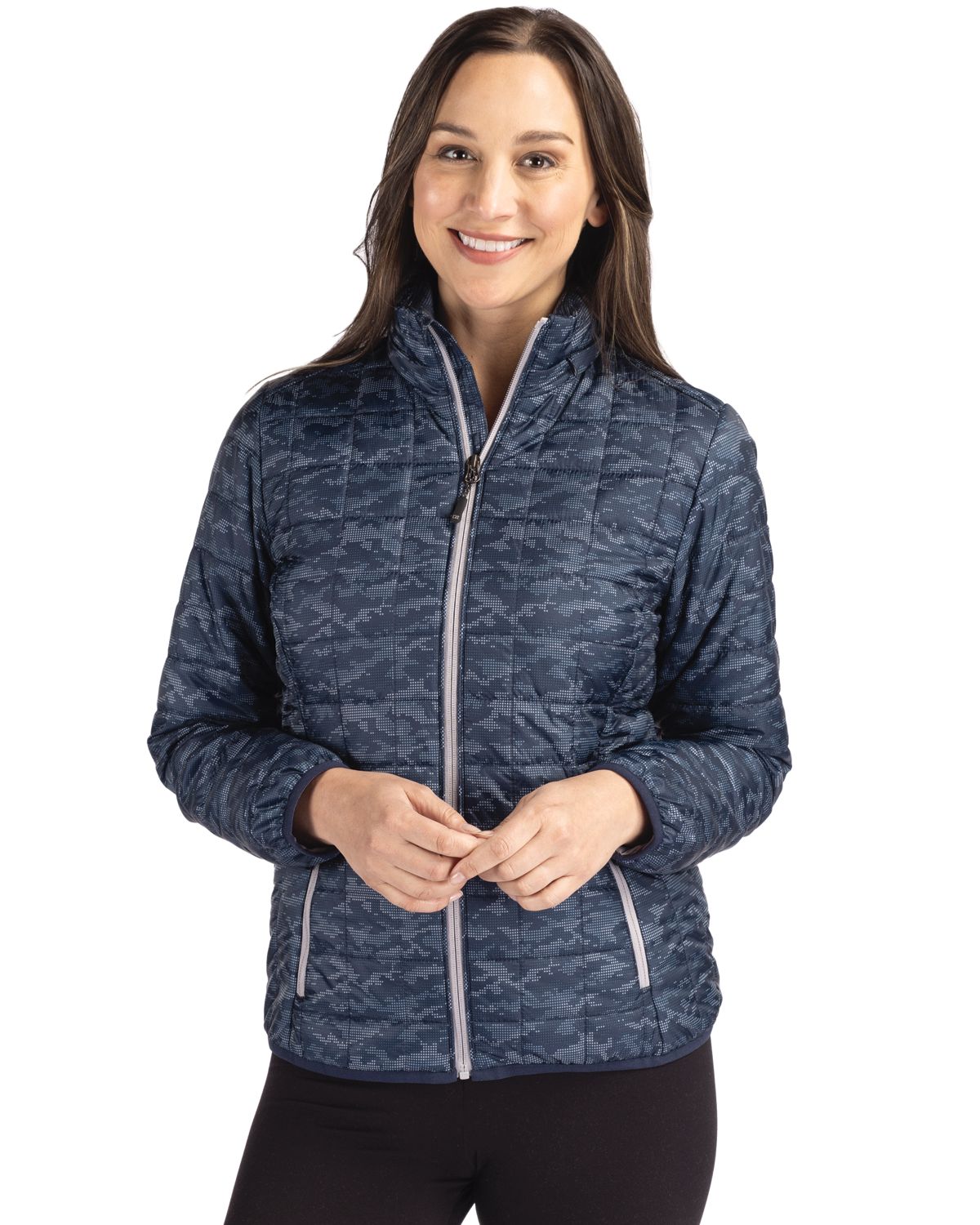 Cutter & Buck Rainier Recycled Insulated Printed Puffer Womens Full Zip Jacket 27