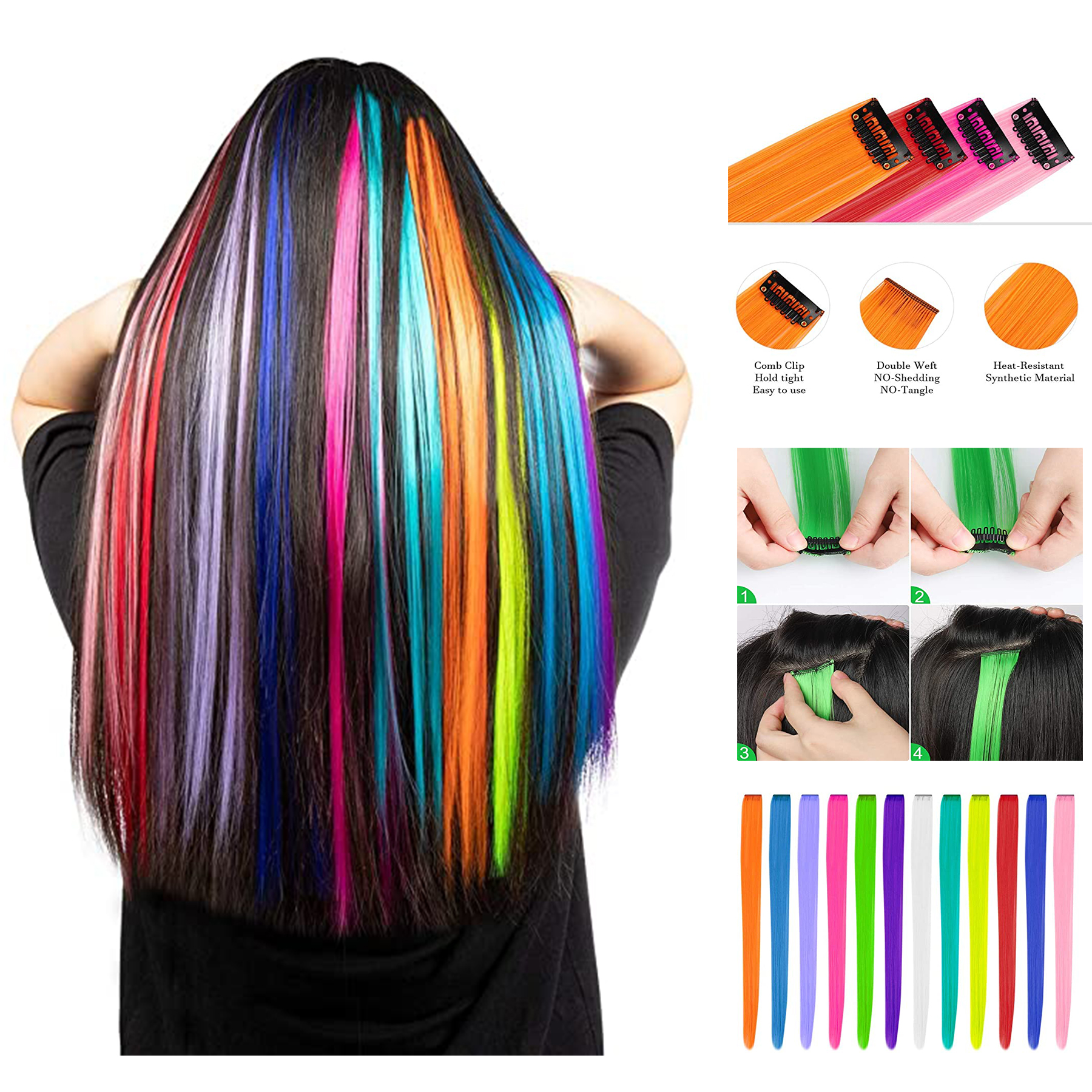 Colored Party Highlights Colorful Clip in Hair Extensions 2