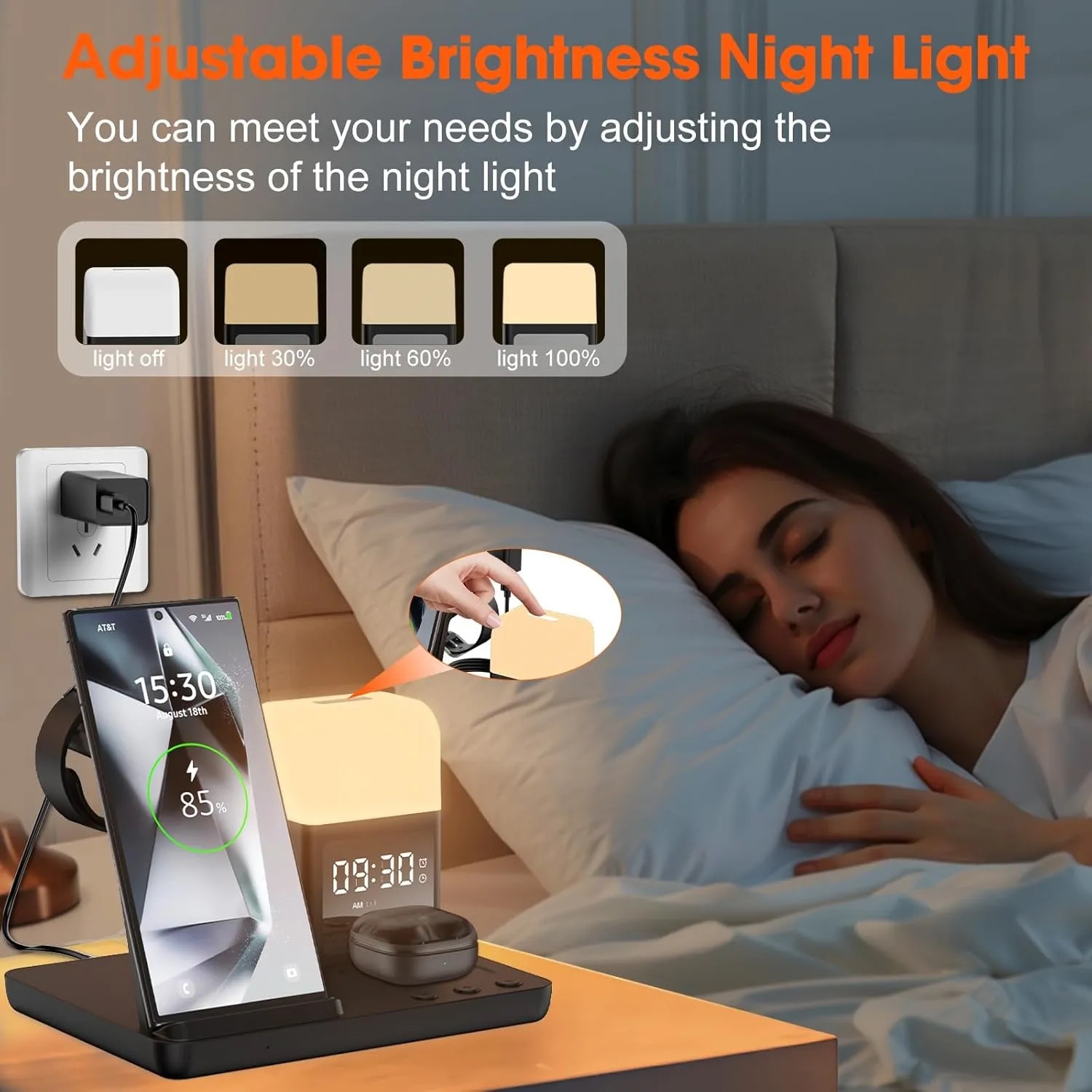 6 in 1 Fast Watch Charger with Alarm Clock-Night Light 2