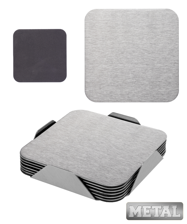 6 Piece Square stainless steel Coaster Set with Stand 3