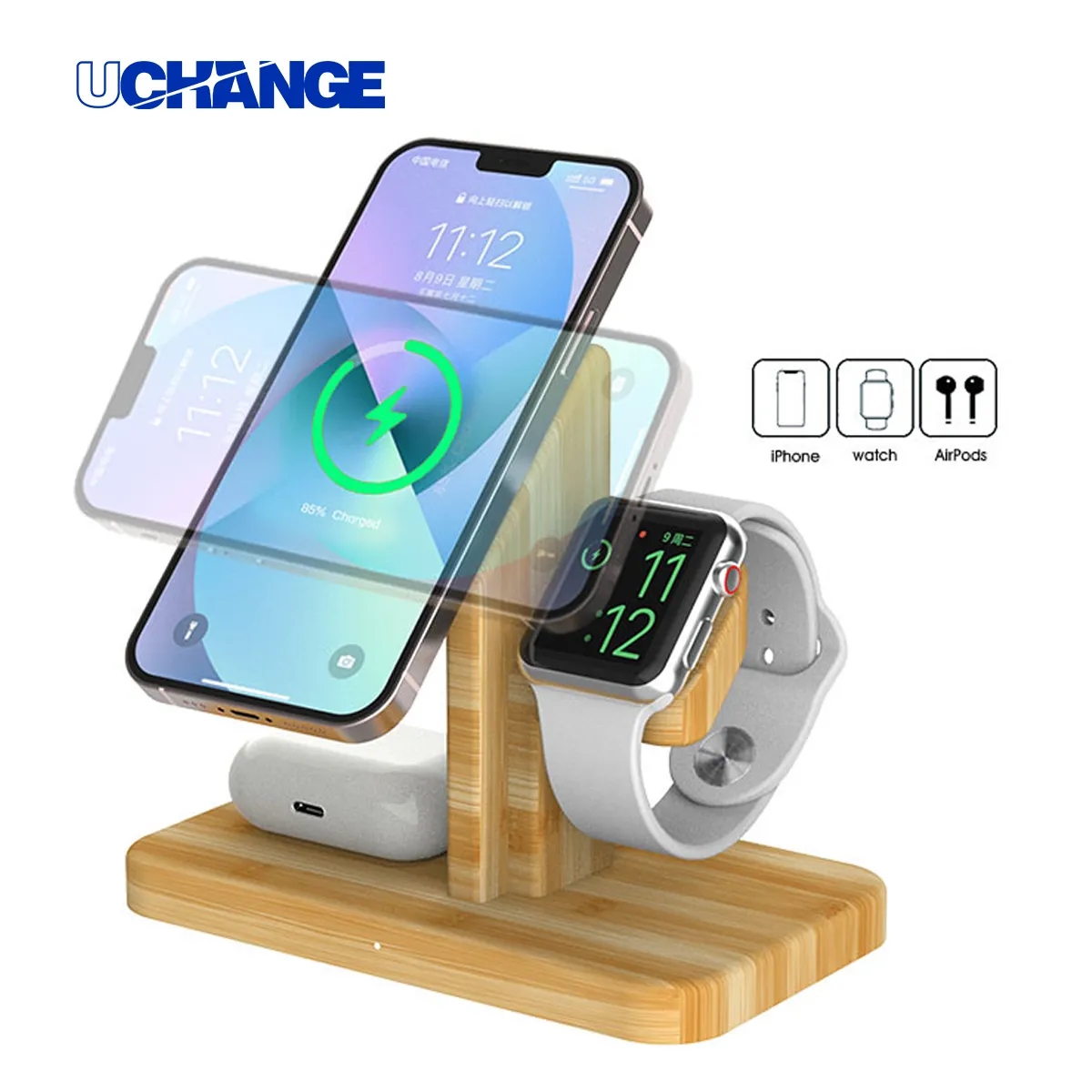 Bamboo Wireless Charging Stand For Phone Watch And Earbuds 6
