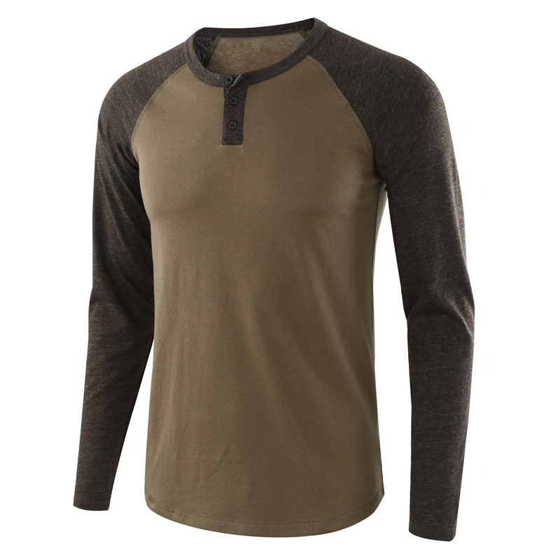 Mens Henley Long Sleeve T-Shirt Cotton Casual Shirt 3