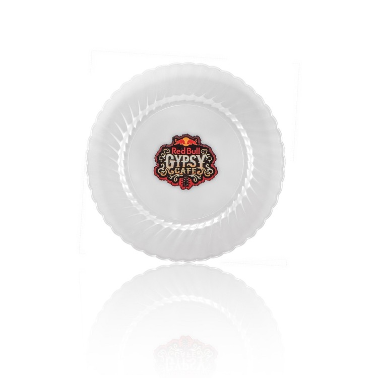 7.500" Scalloped Heavy Weight Plastic Plate Round Clear Digital Print 2