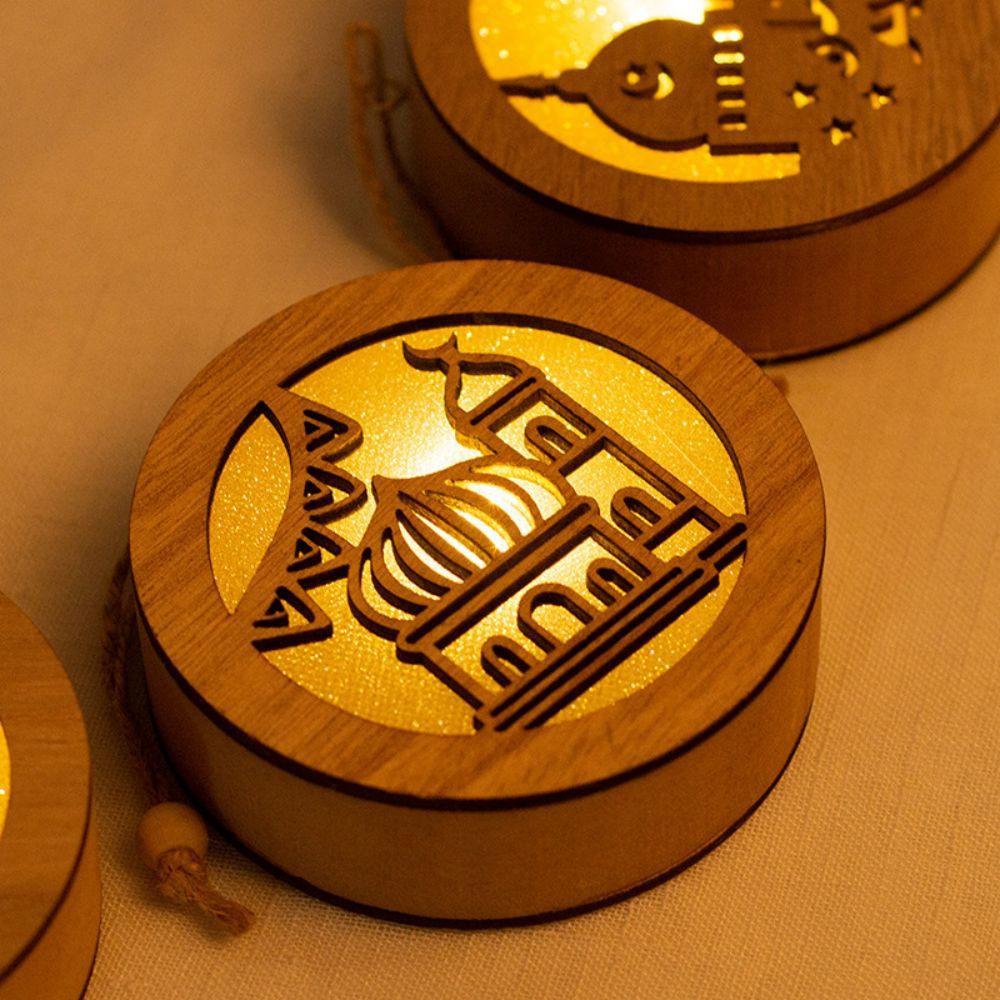 Hot Sale holiday LED Round Hanging Wooden Hollow Lamp 8