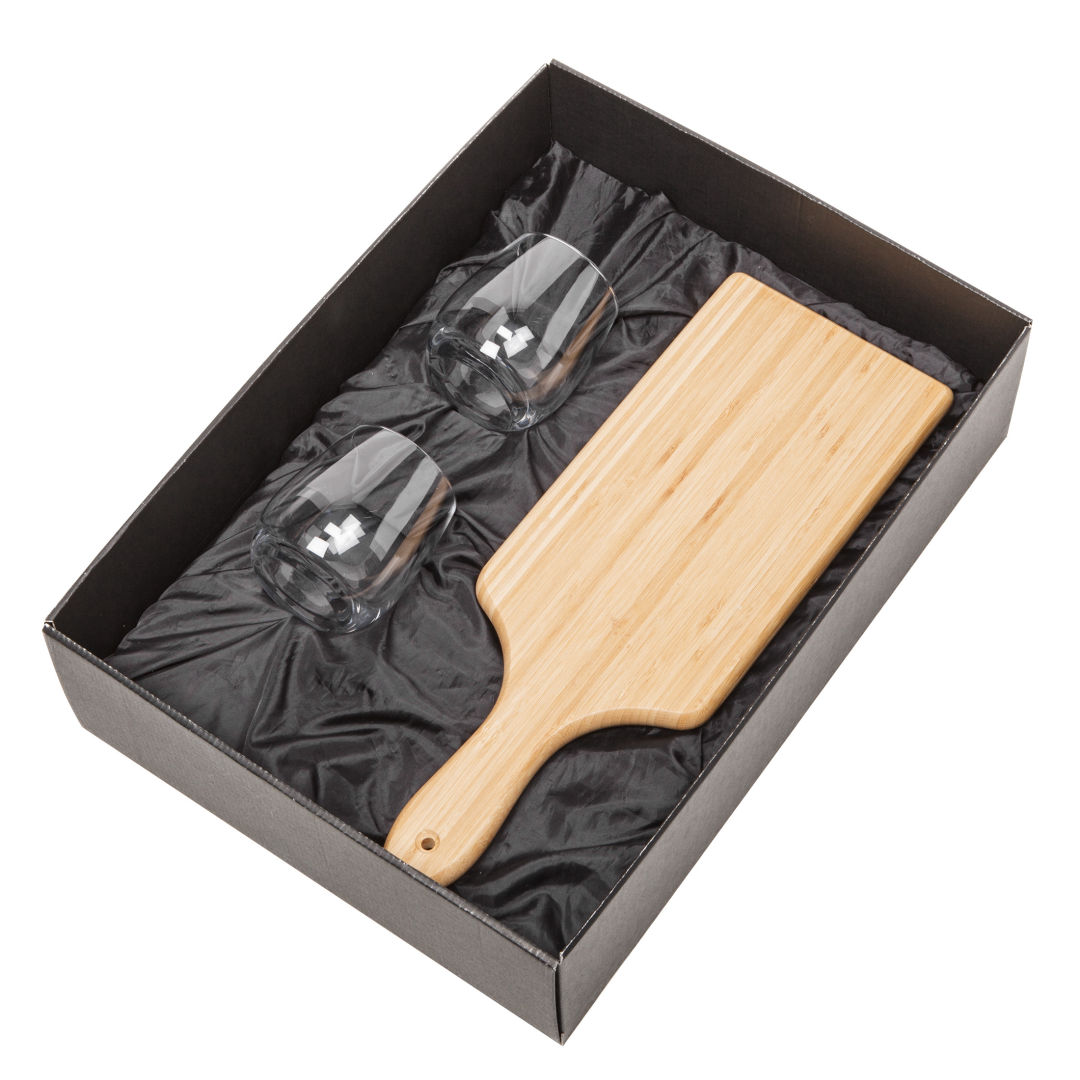 Swissmar® Bamboo Board & 2 Crestview Stemless Wine 3