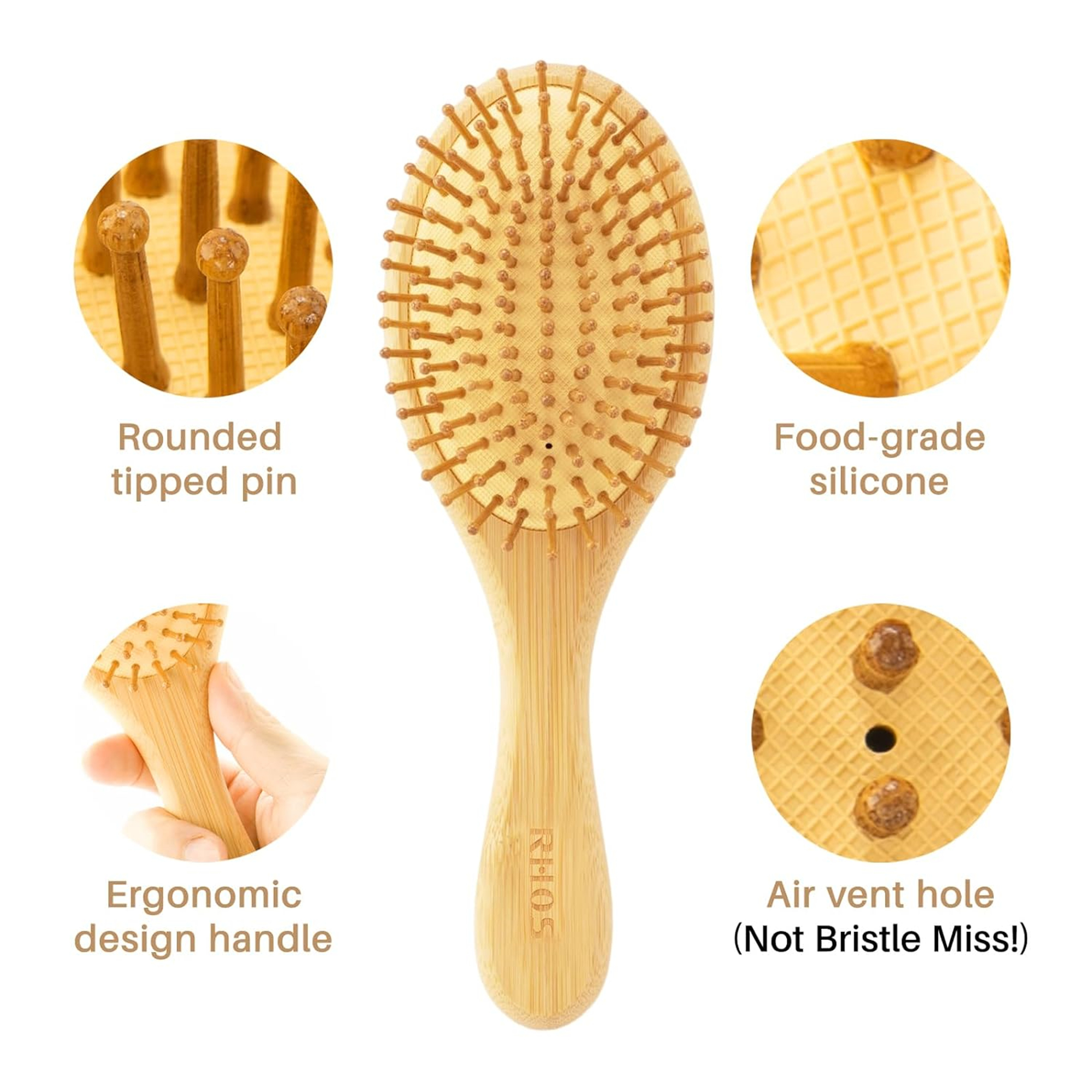 Oval Bamboo Paddle Hair Brush With Bamboo Bristles For Men Women 2
